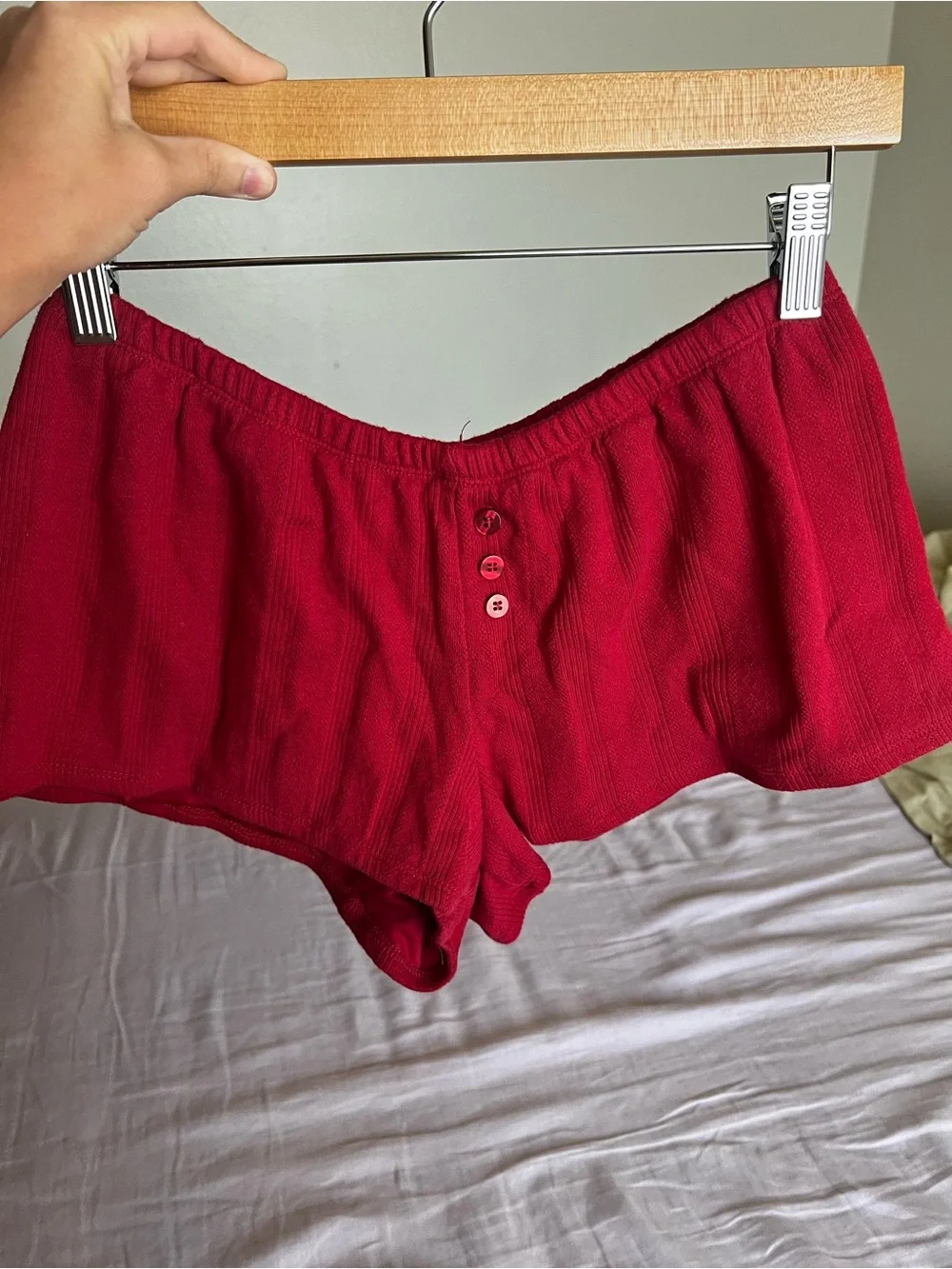 Red  Pointelle Ribbed Sleep Shorts - Picture 5 of 5